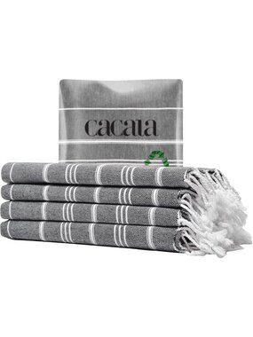 Set of 4 Turkish Hand Towels - 100% Cotton, Quick Dry, Soft, Decorative - Black